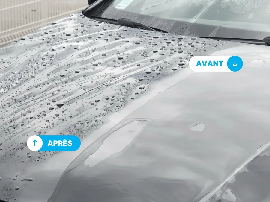 Capot traité céramique : l'eau perle et roule au lieu de s'étaler